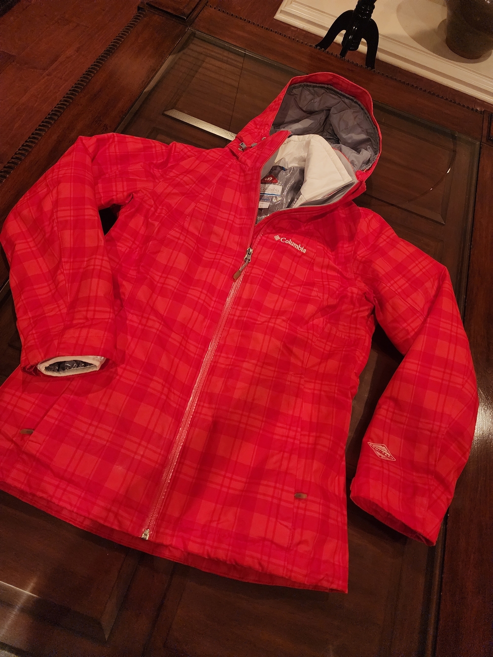 Columbia Red Plaid Hooded Ski Jacket